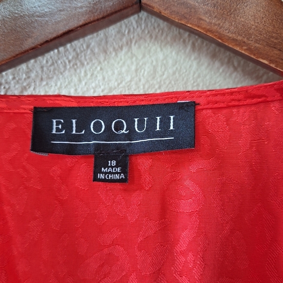 NWT Eloquii Womens Red Animal Print Plus Satin Puff Wrap Midi Dress Size 18 - Picture 3 of 10